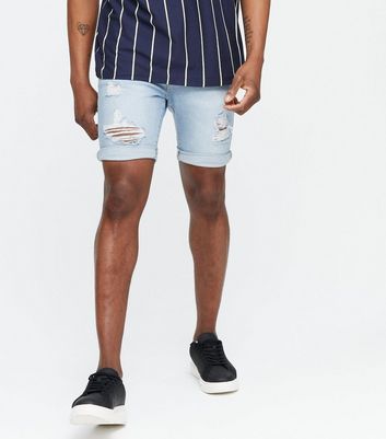 Image of Pale Blue Ripped Denim Shorts New Look