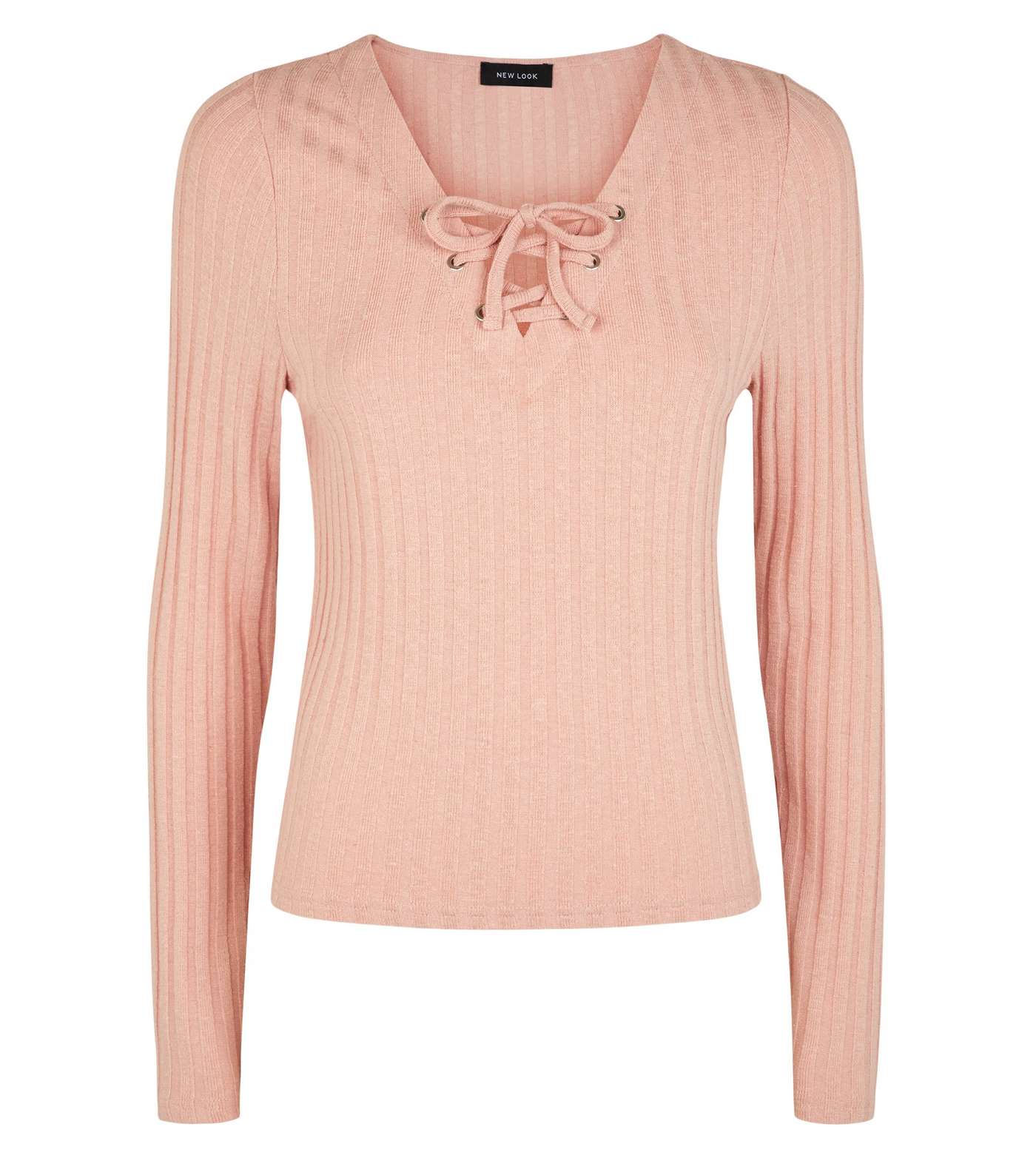 Pale Pink Ribbed Lace Up Top Image 4