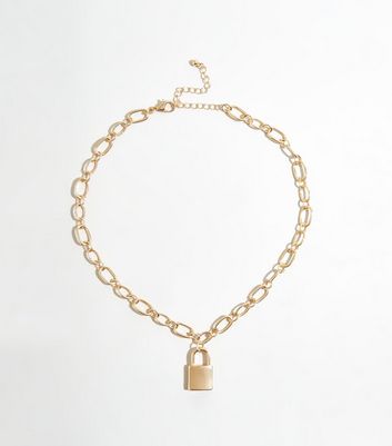 Chunky gold padlock deals necklace