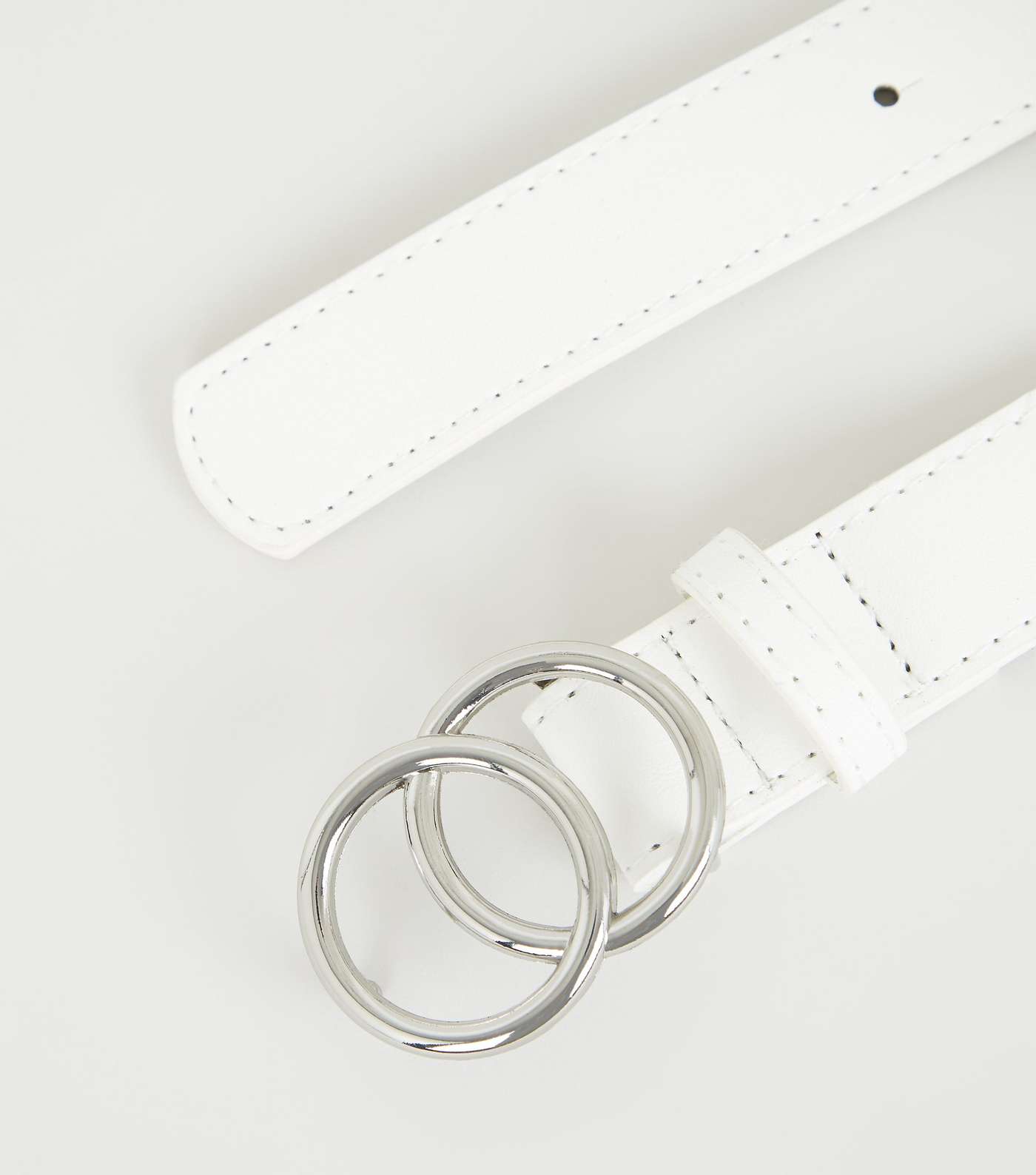 White Leather-Look Circle Buckle Belt  Image 3