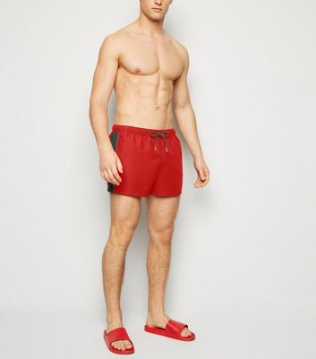 Image of Red Side Panel Swim Shorts New Look