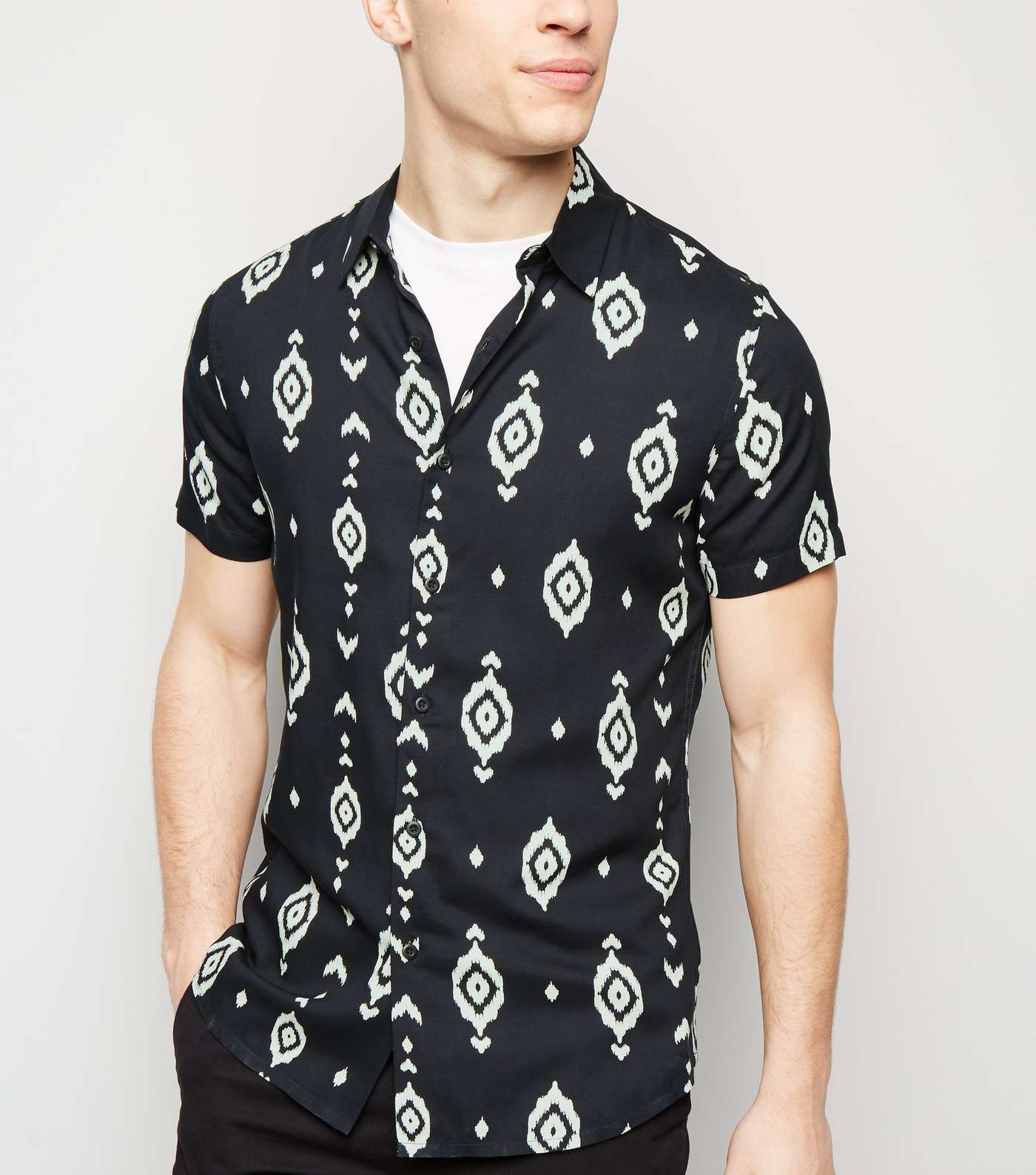 Black Geometric Print Viscose Shirt