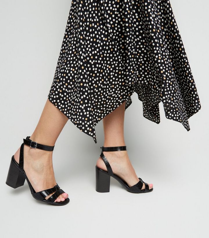 Black Faux Croc 2 Part Block Heels