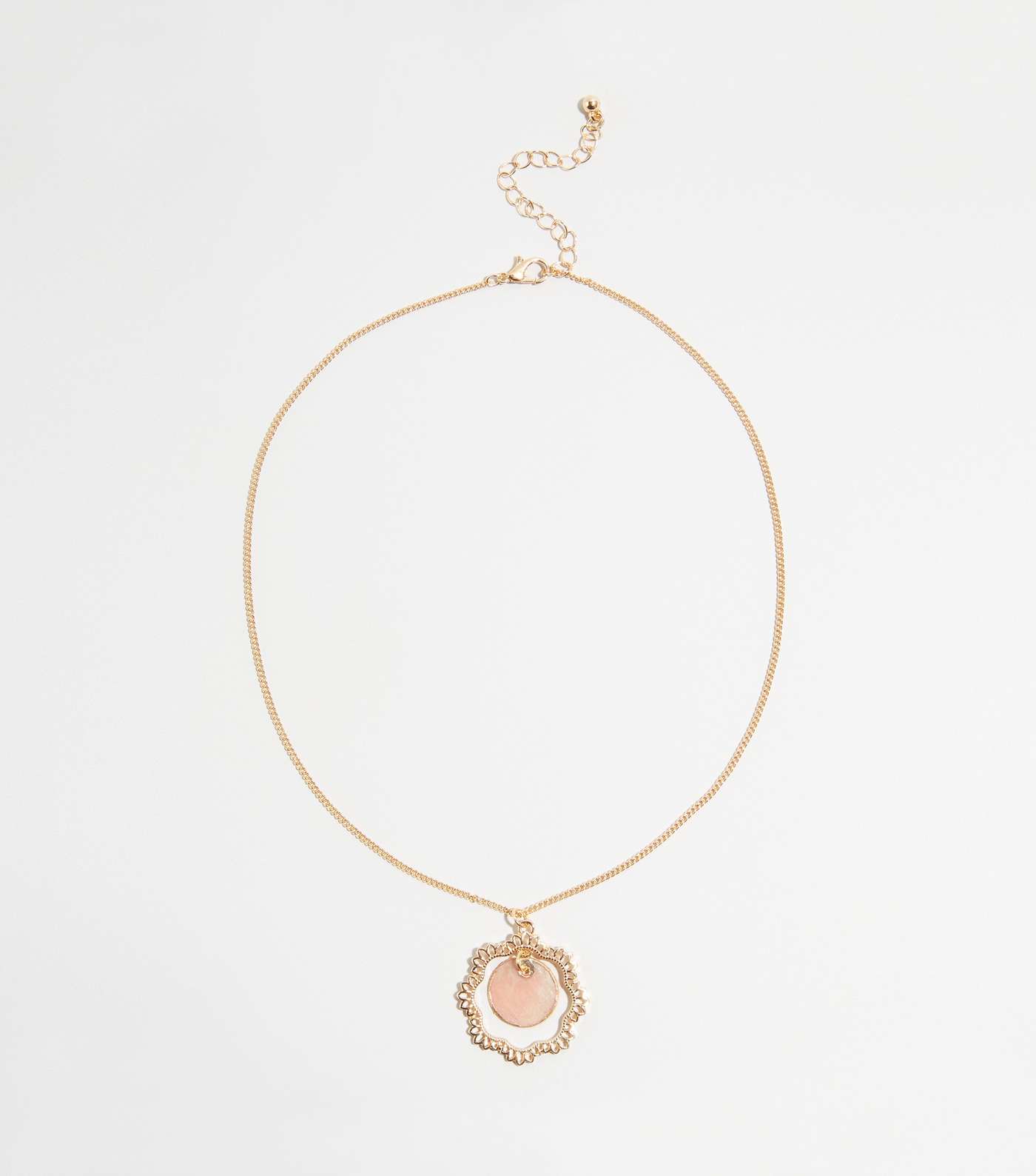 Gold Shell Disc Cut Out Edge Pendant Necklace 