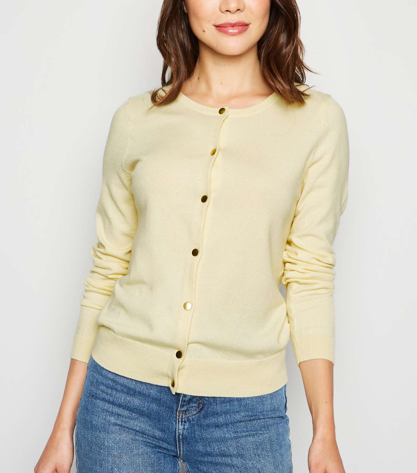 Pale Yellow Popper Front Cardigan