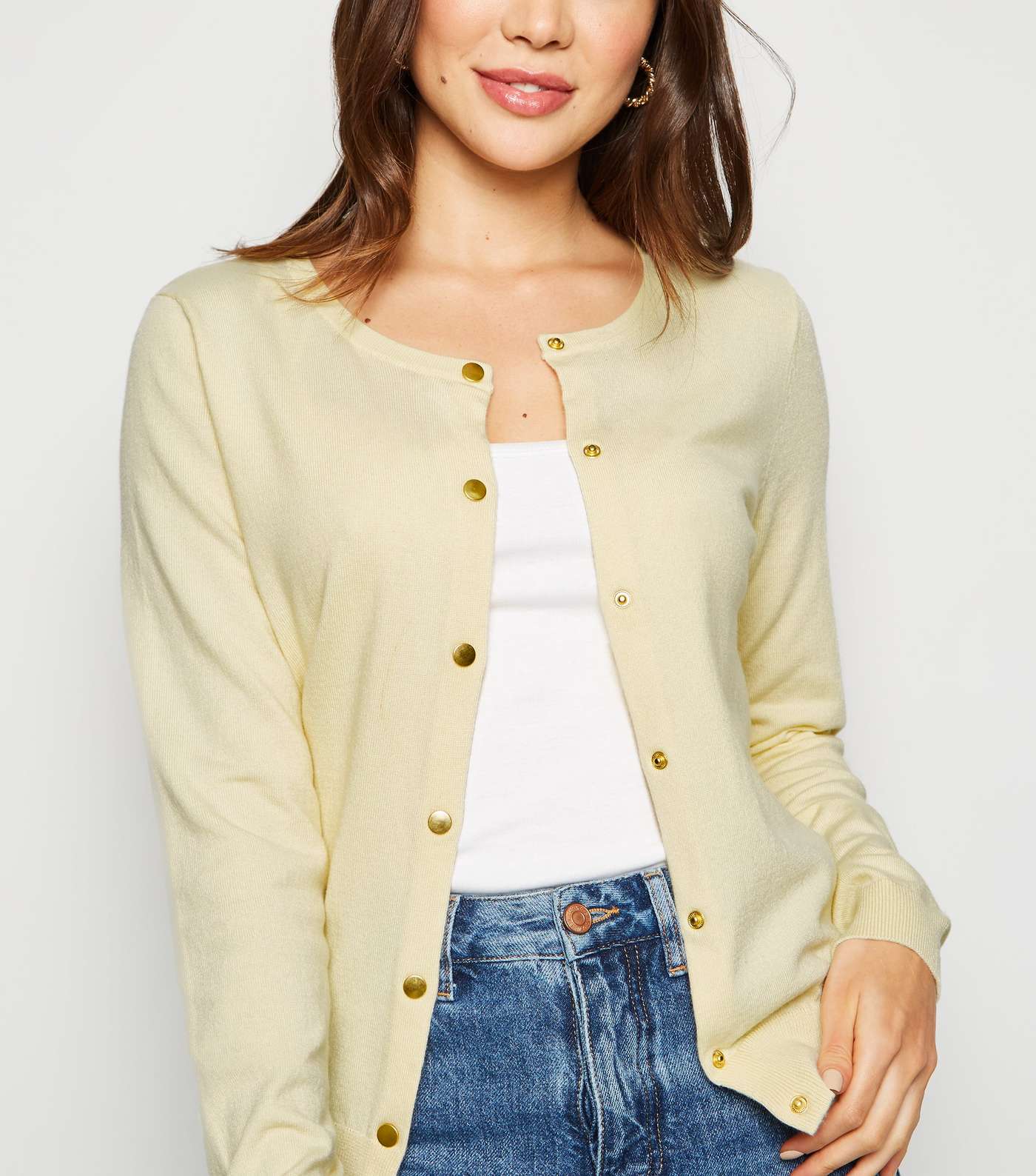 Pale Yellow Popper Front Cardigan Image 5