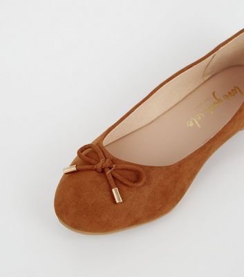 Tan Suedette Bow Front Ballet Pumps 