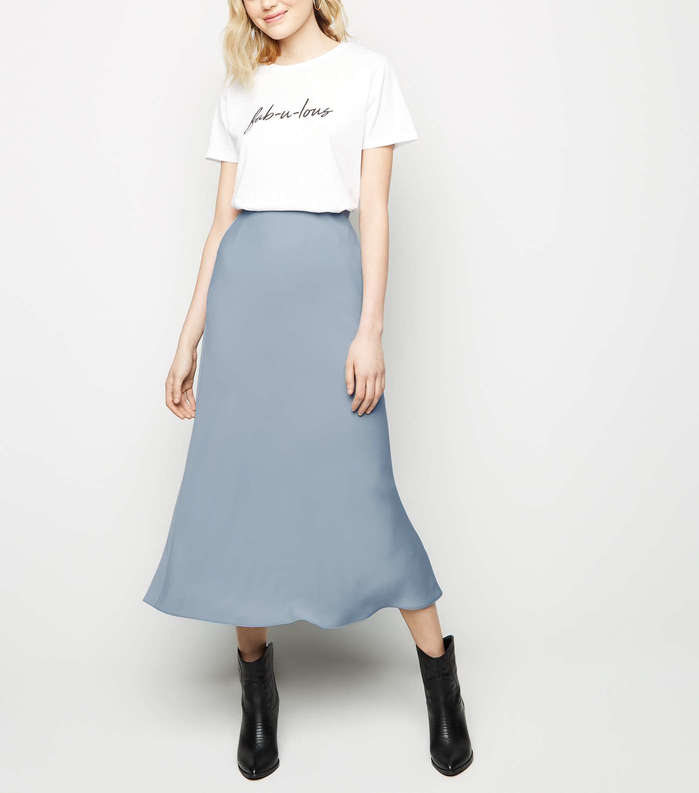 Grey Satin Bias Cut Midi Skirt
