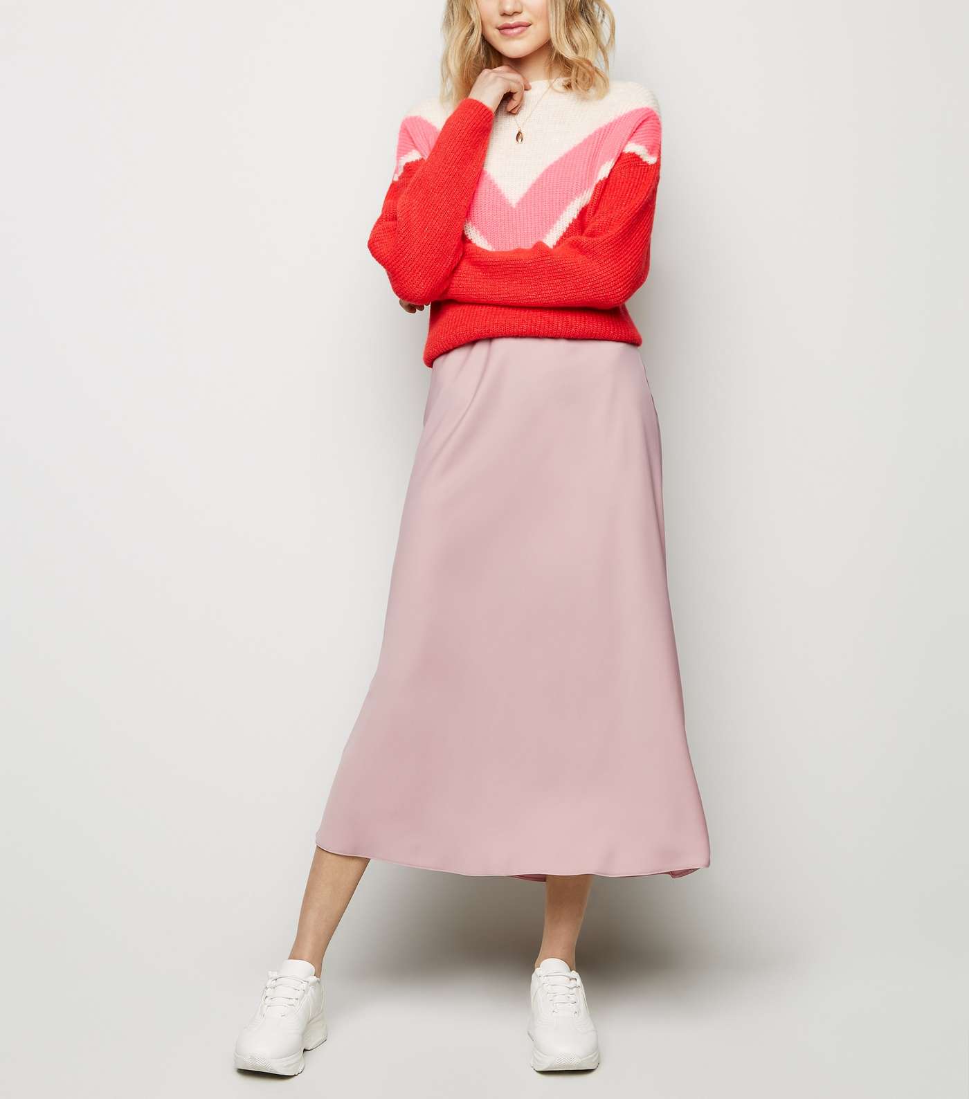 Mid Pink Satin Bias Cut Midi Skirt