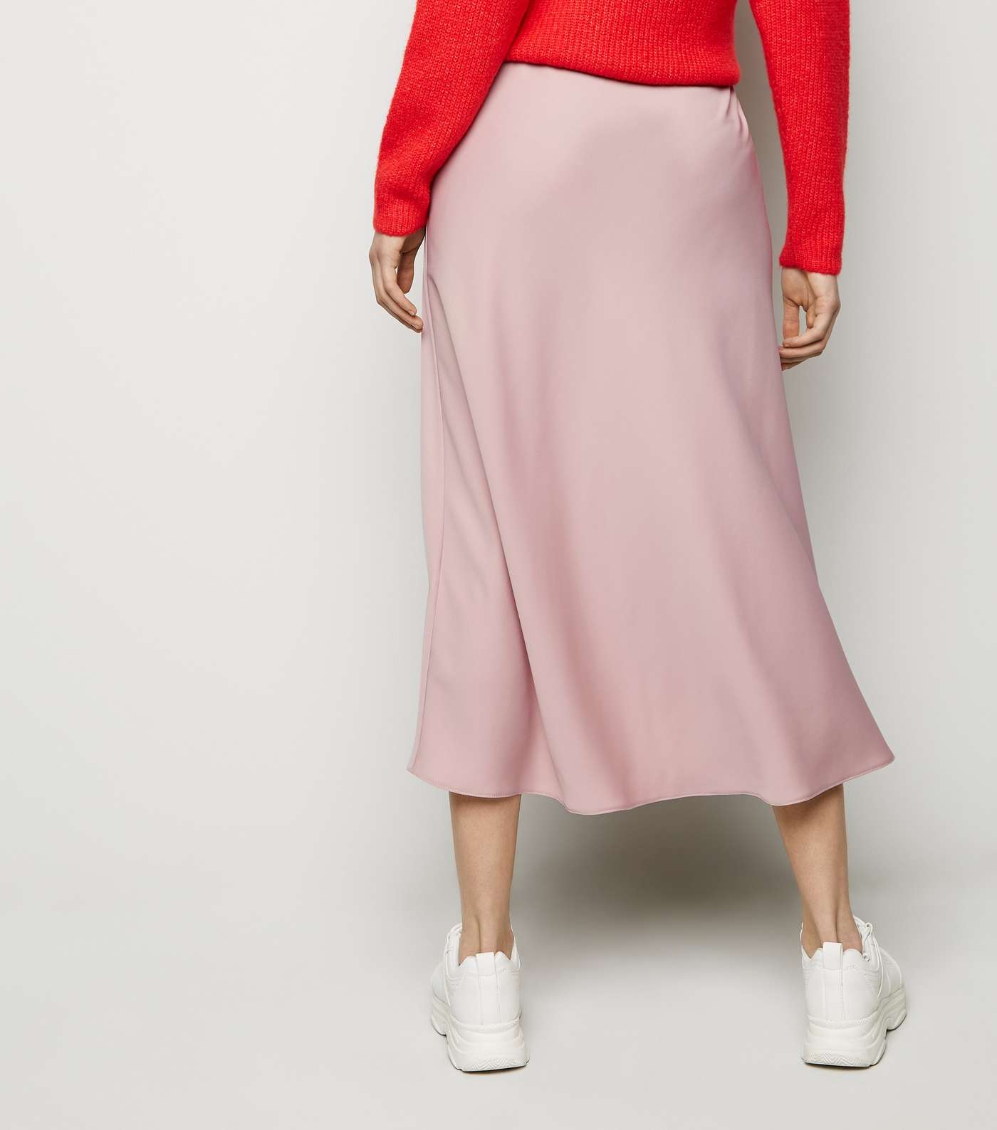 Mid Pink Satin Bias Cut Midi Skirt Image 5