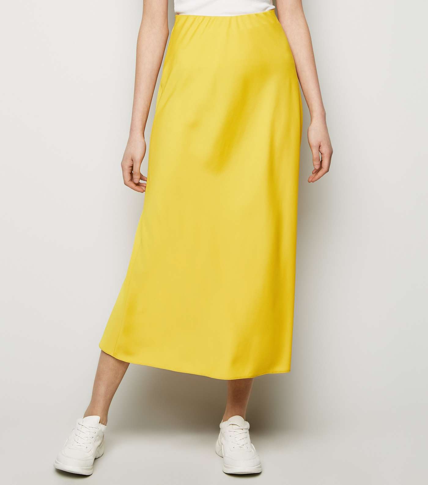 Mustard Satin Bias Cut Midi Skirt Image 2