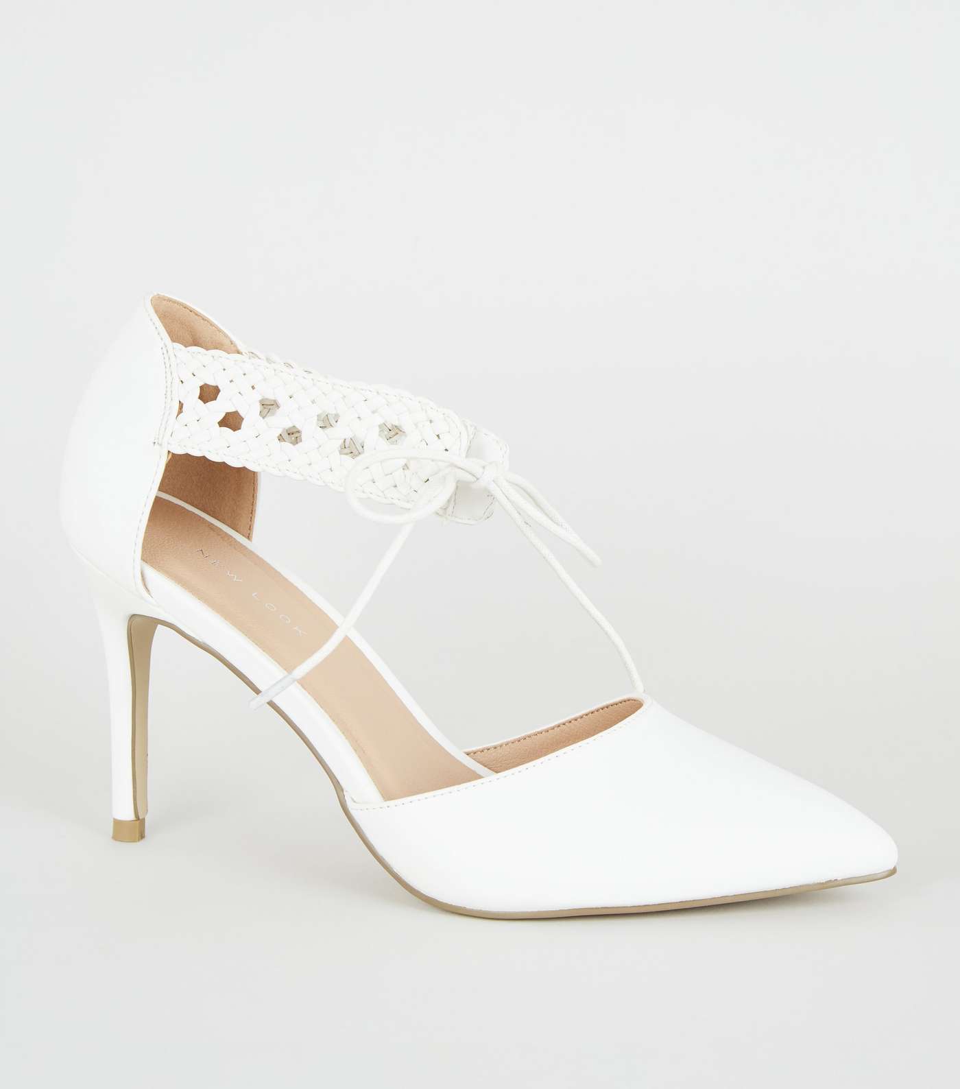 White Leather-Look Woven Strap Court Shoes