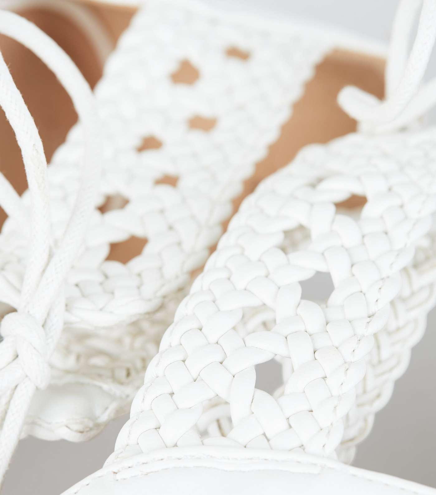 White Leather-Look Woven Strap Court Shoes Image 3