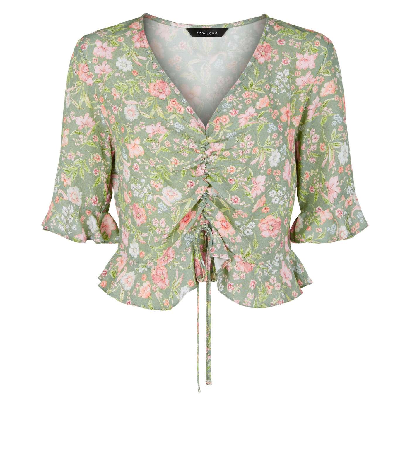 Green Floral Ruched Frill Top Image 4