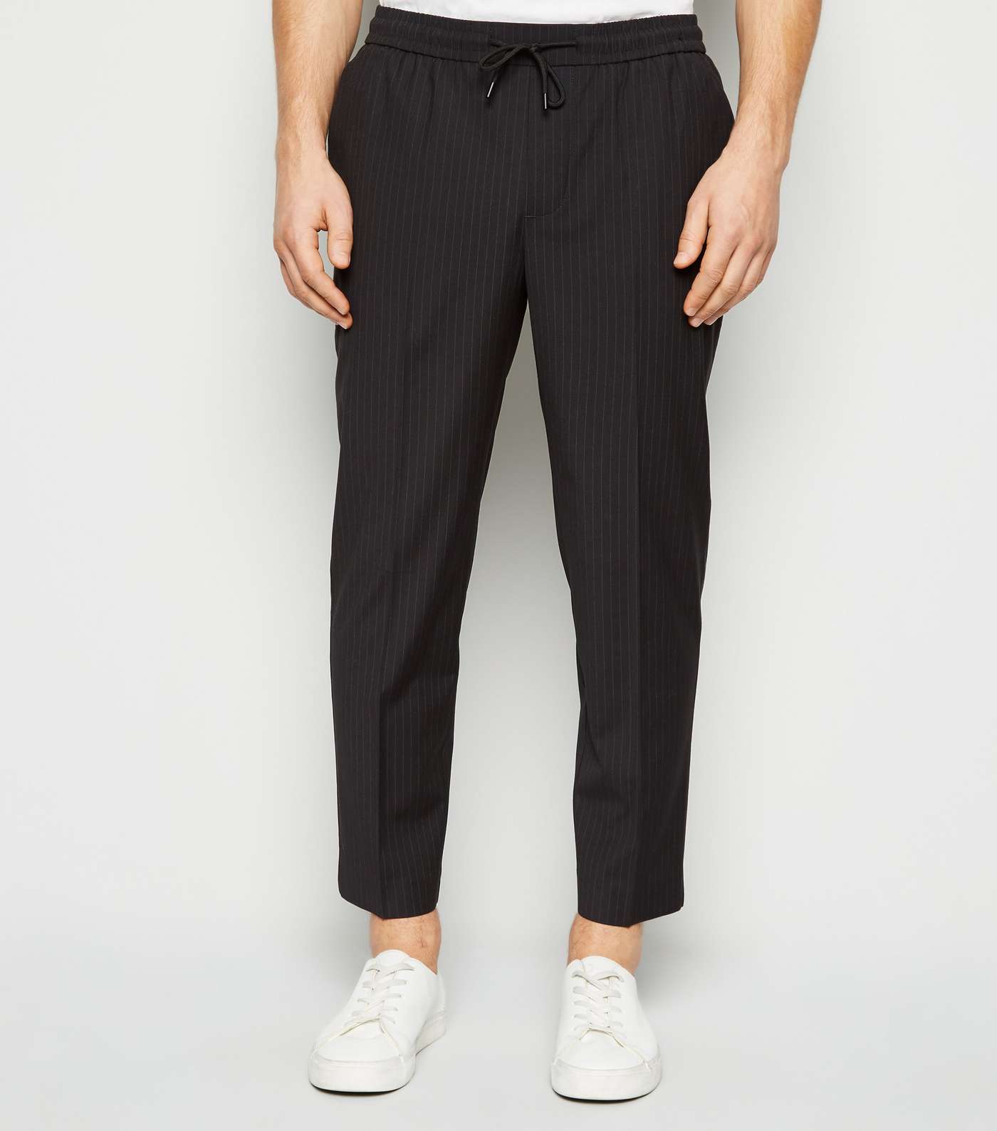 Black Pinstripe Slim Crop Trousers