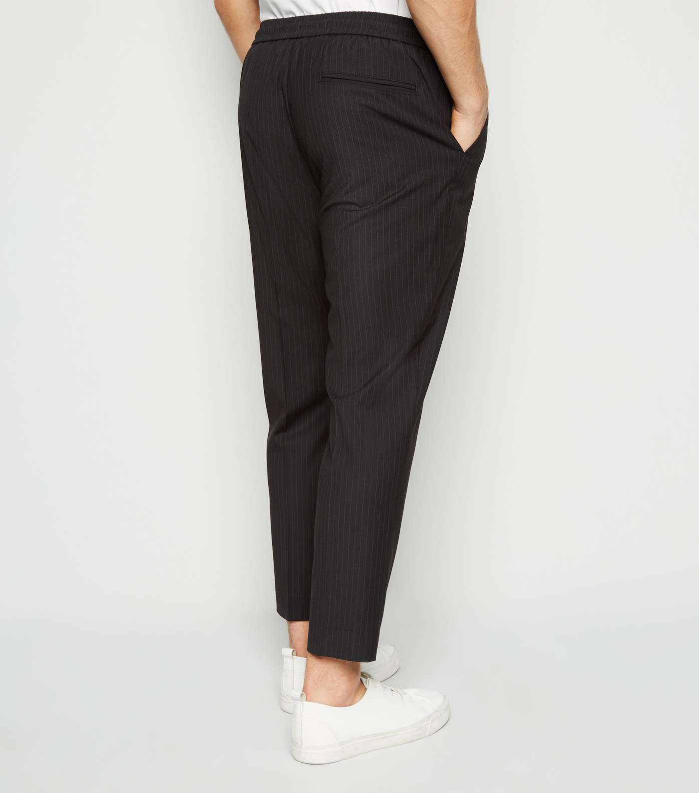 Black Pinstripe Slim Crop Trousers Image 3