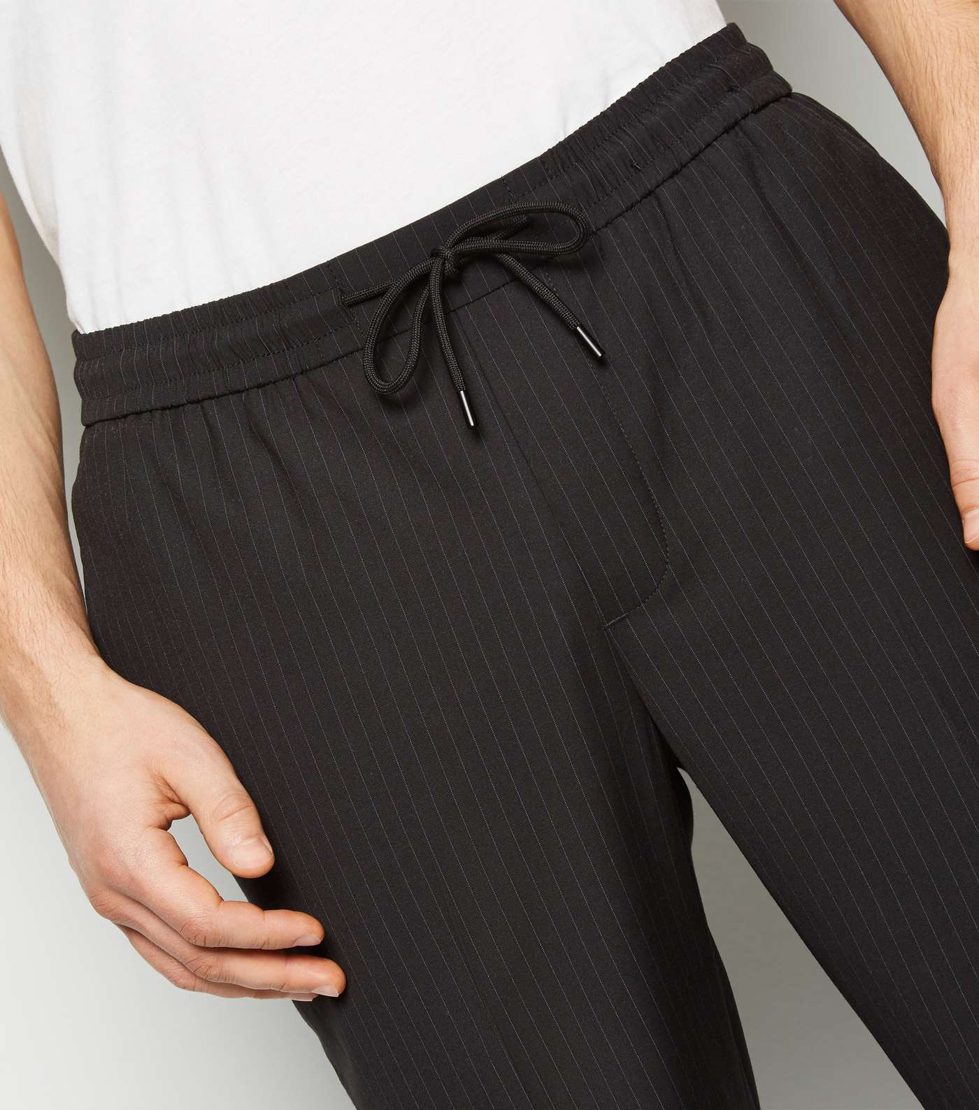 Black Pinstripe Slim Crop Trousers Image 5
