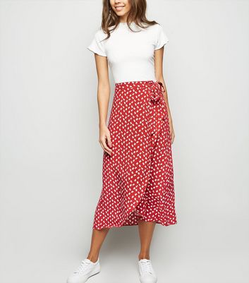 Floral midi 2024 skirt red