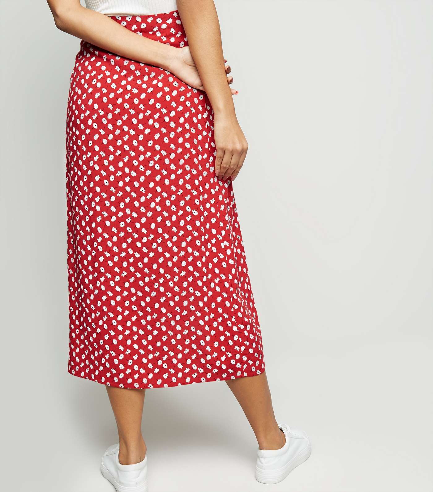Red Ditsy Floral Wrap Midi Skirt Image 5