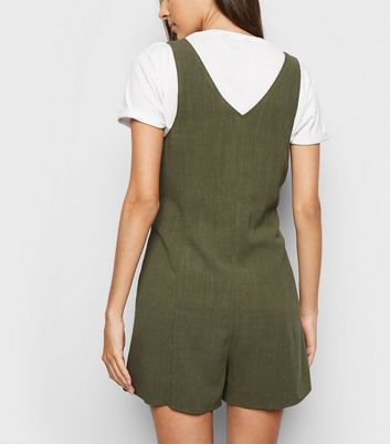 khaki linen playsuit