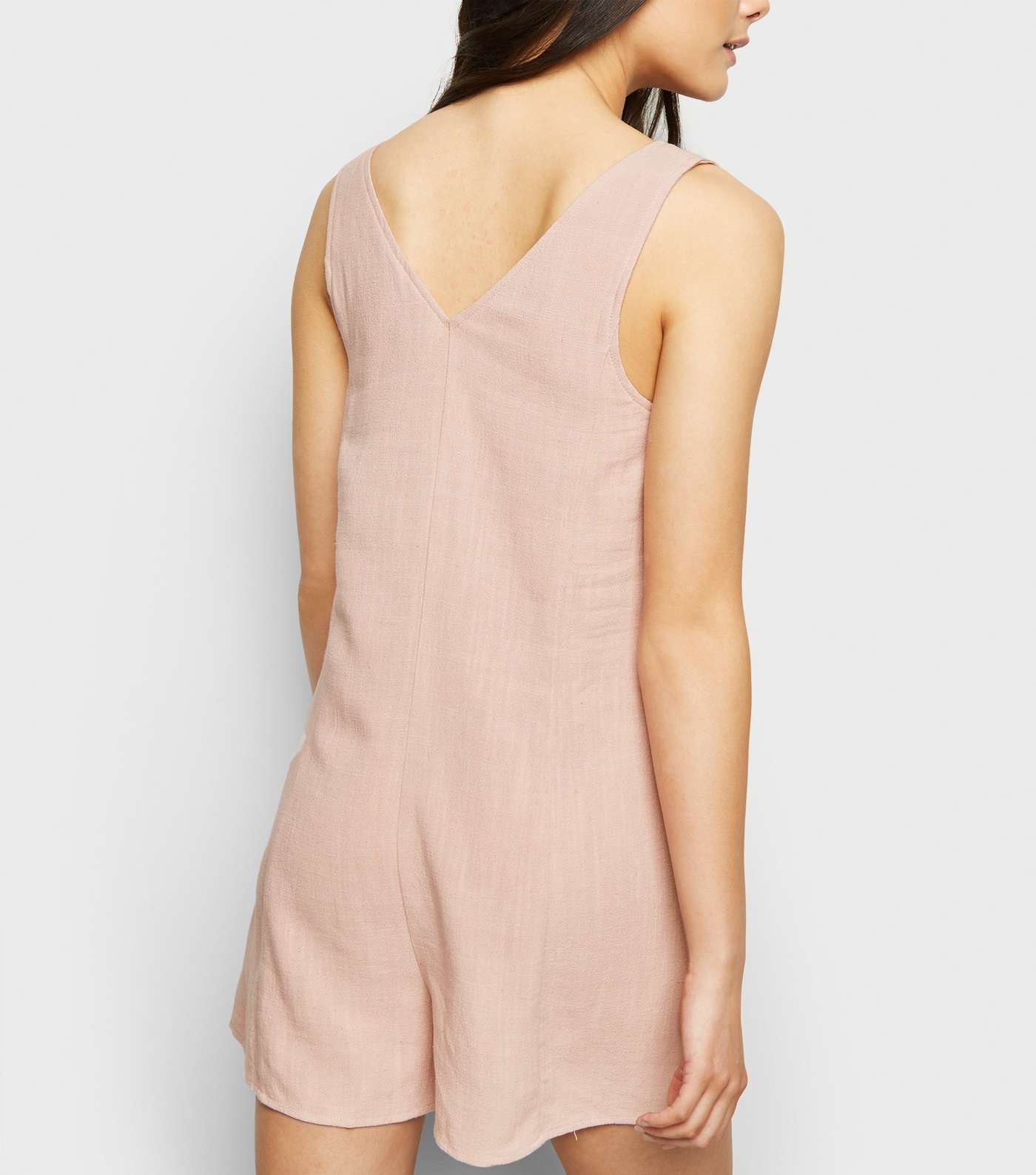 Pale Pink Linen-Look Button Front Playsuit  Image 3