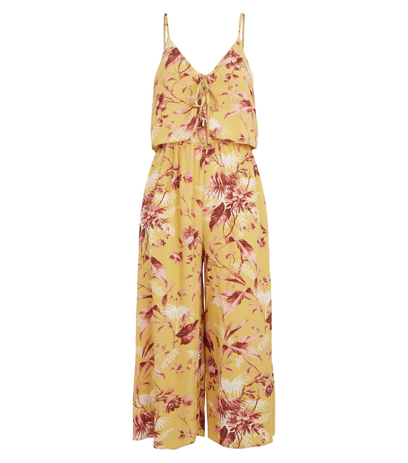 Mustard Tropical Lace Up Jumpsuit Image 4