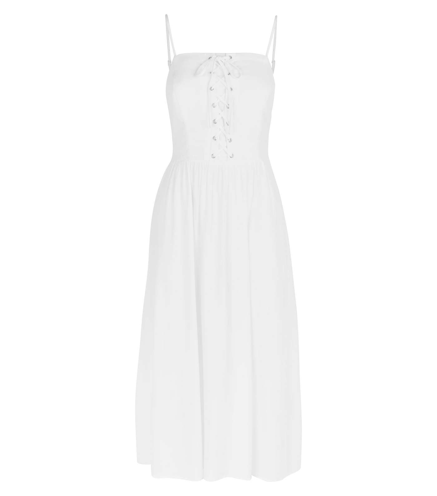 White Strappy Lace Up Midi Dress Image 4