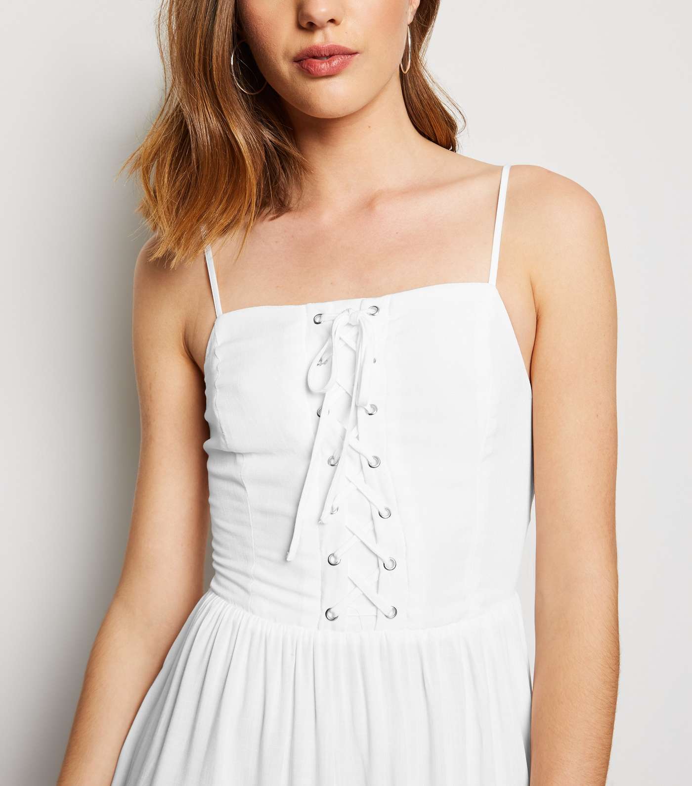 White Strappy Lace Up Midi Dress Image 2