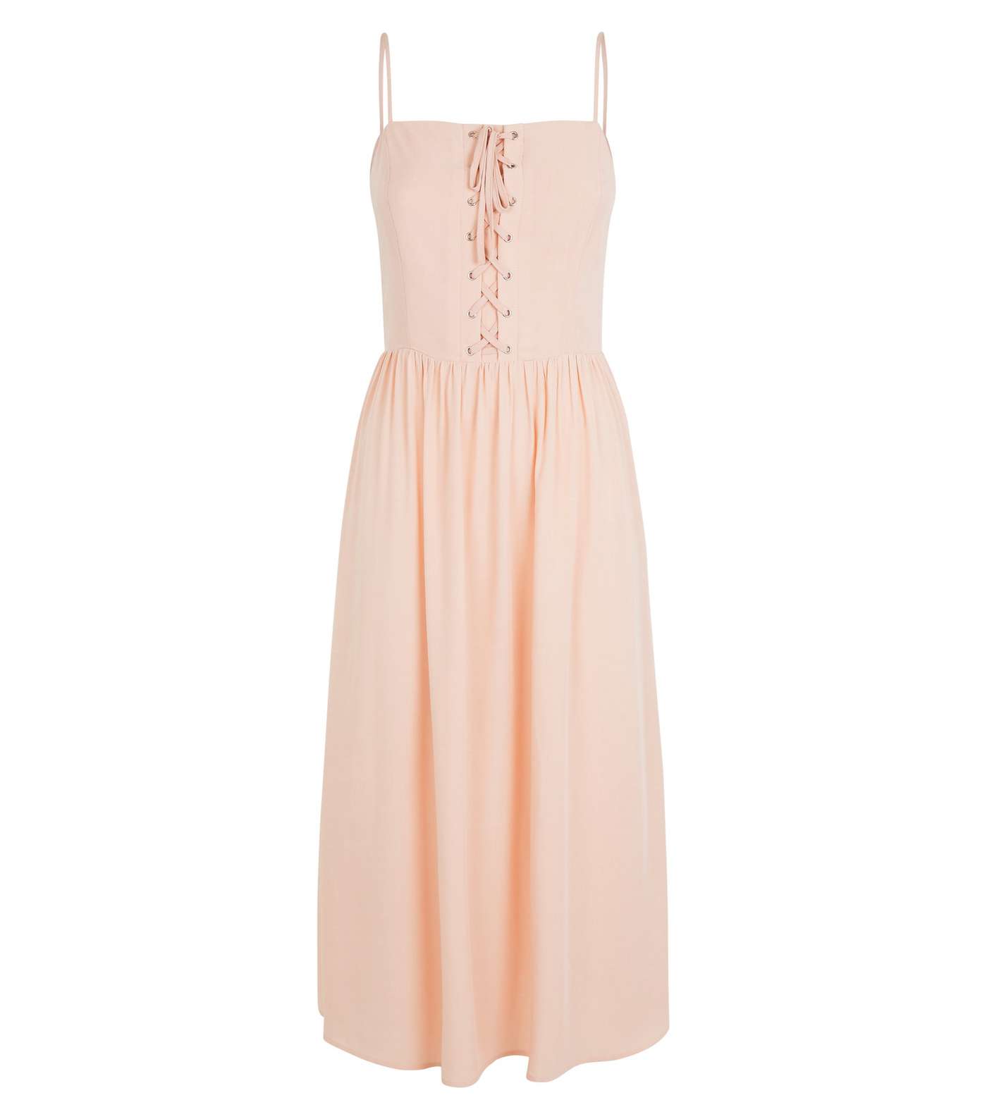Pale Pink Strappy Lace Up Midi Dress Image 4