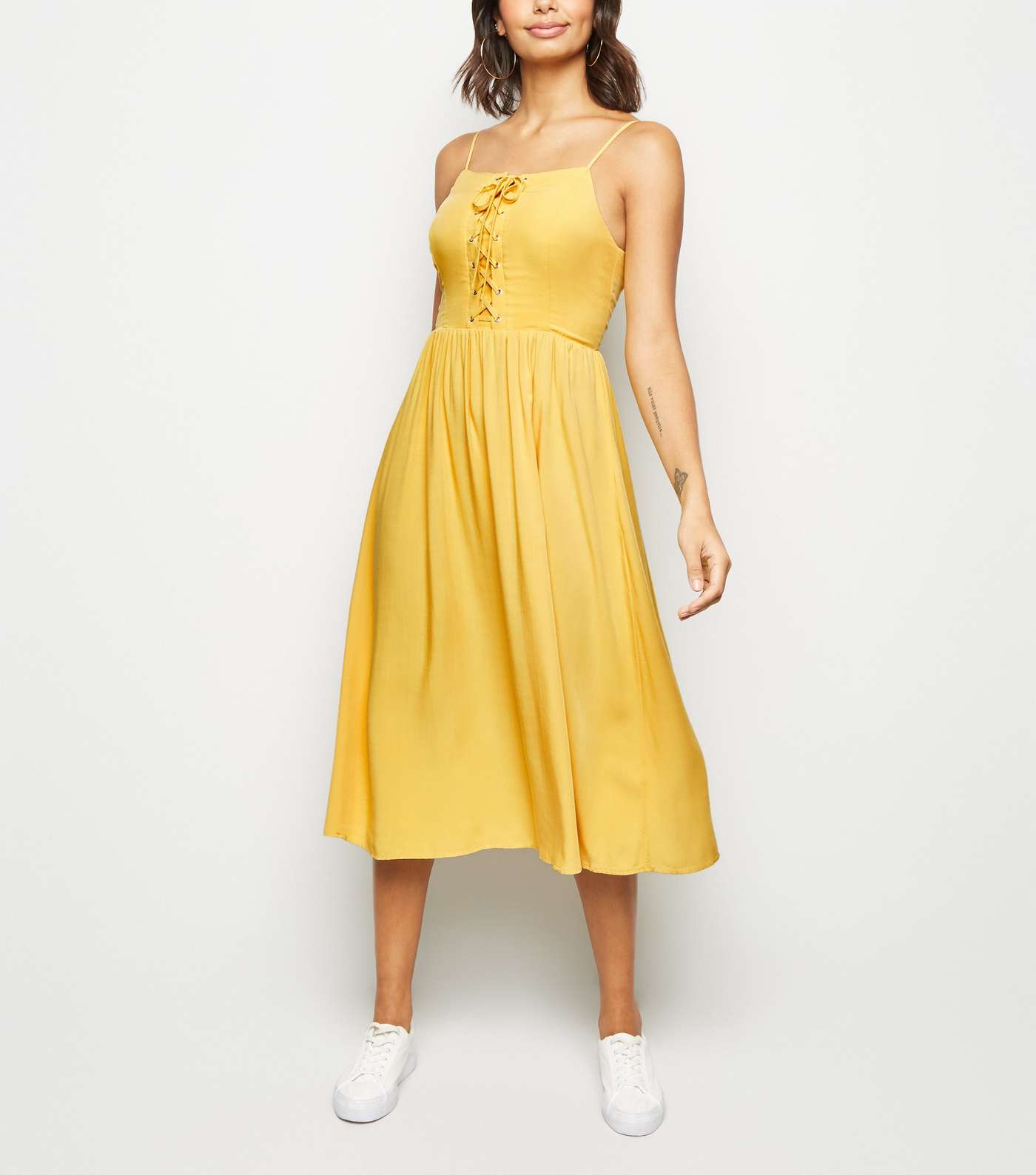 Yellow Strappy Lace Up Midi Dress Image 2
