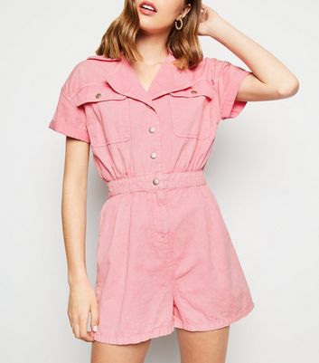 pink denim playsuit