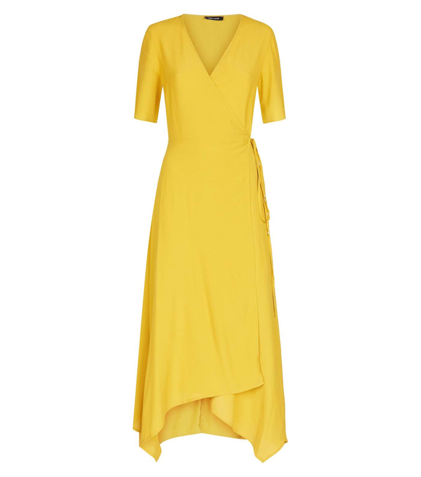 Mustard Hanky Hem Wrap Midi Dress Image 4