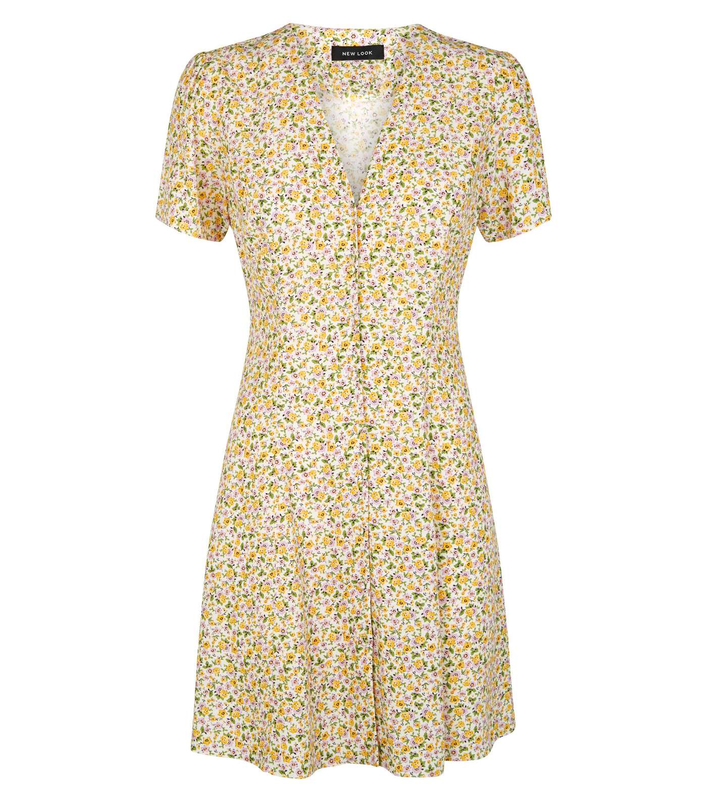 White Ditsy Floral Button Front Tea Dress Image 4