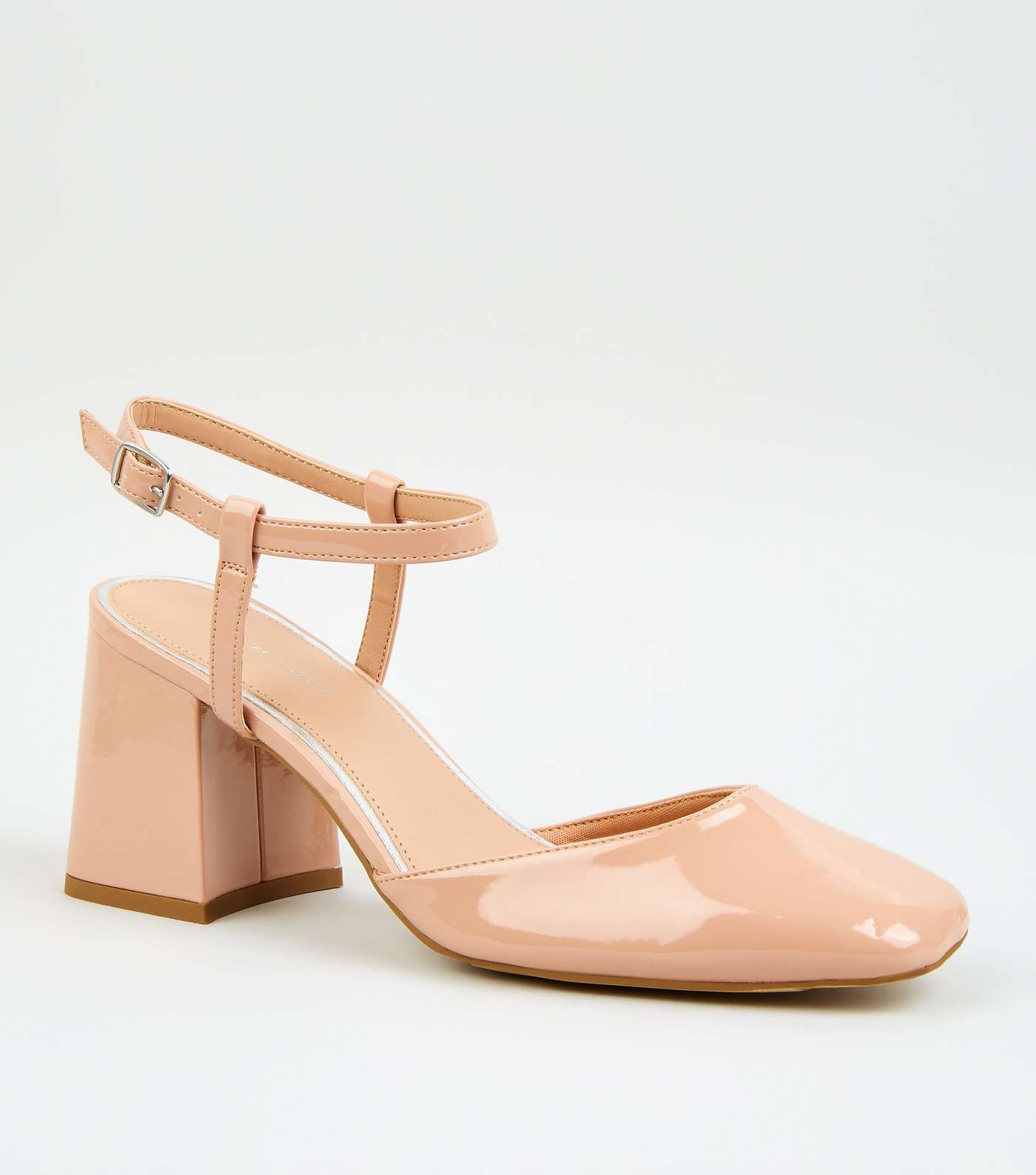 Nude Patent Flare Heel Court Shoes