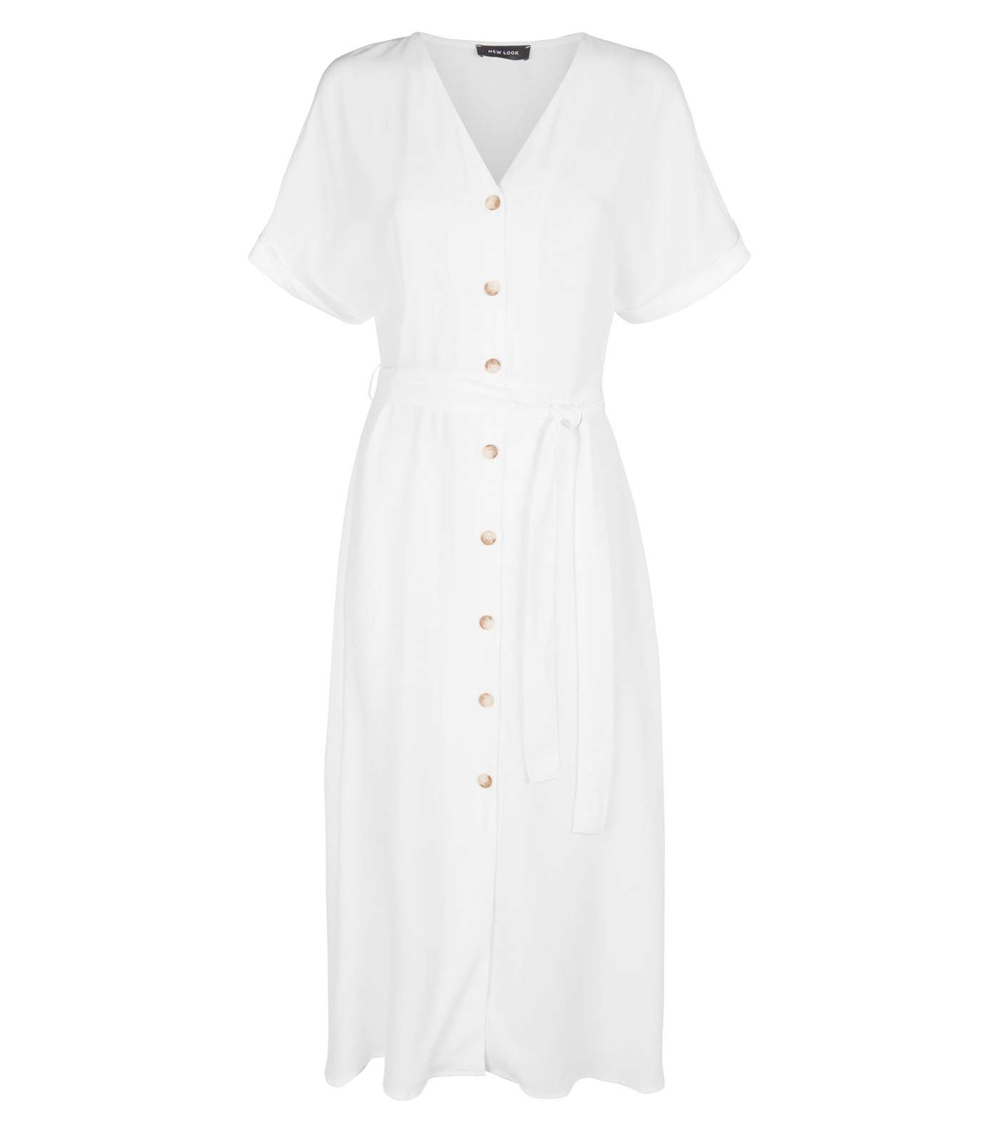 White Button Up Tie Waist Midi Dress Image 4