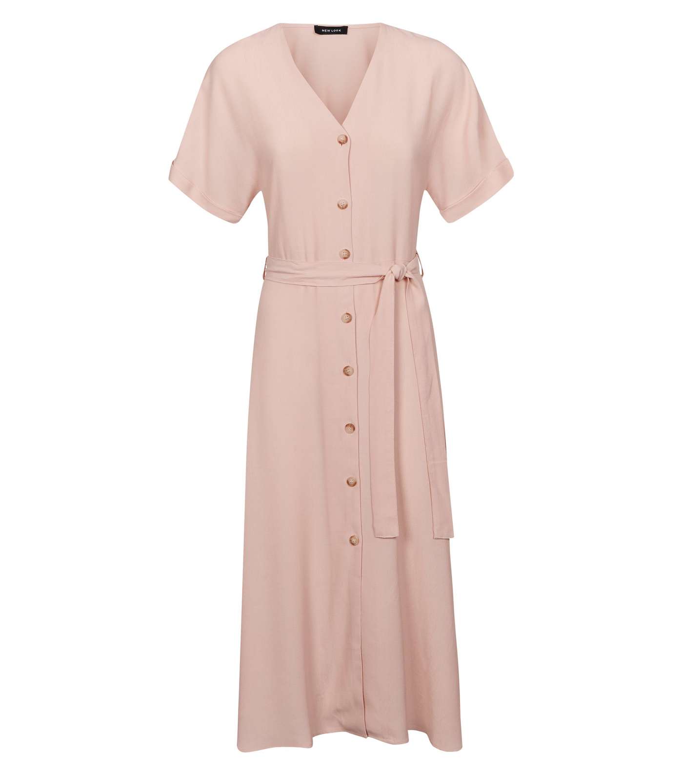 Pink Button Up Tie Waist Midi Dress Image 4