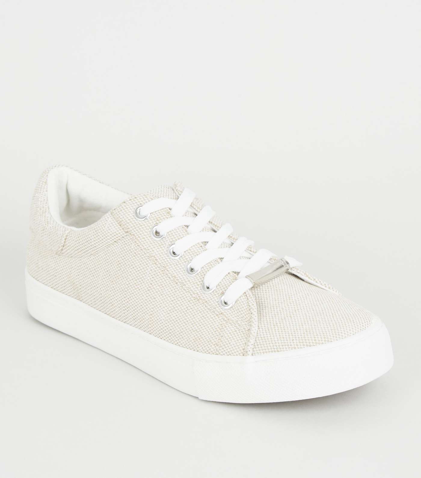 Off White Woven Canvas Lace-up Trainers