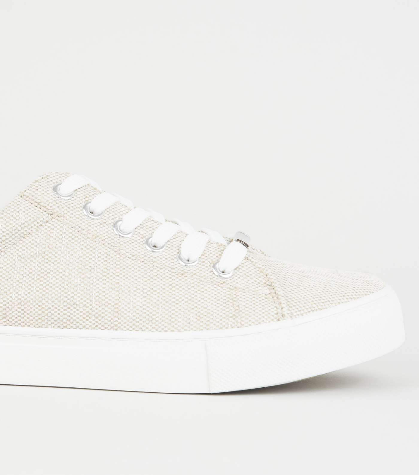 Off White Woven Canvas Lace-up Trainers Image 3