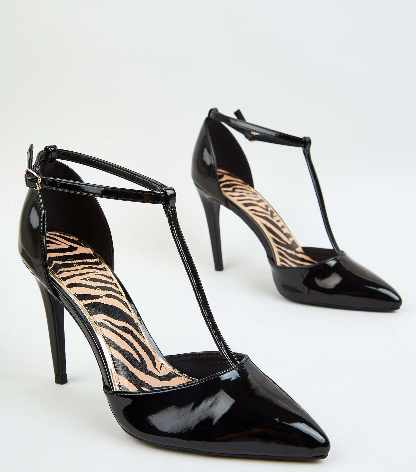 Black Patent T-Bar Pointed Court Shoes Image 3