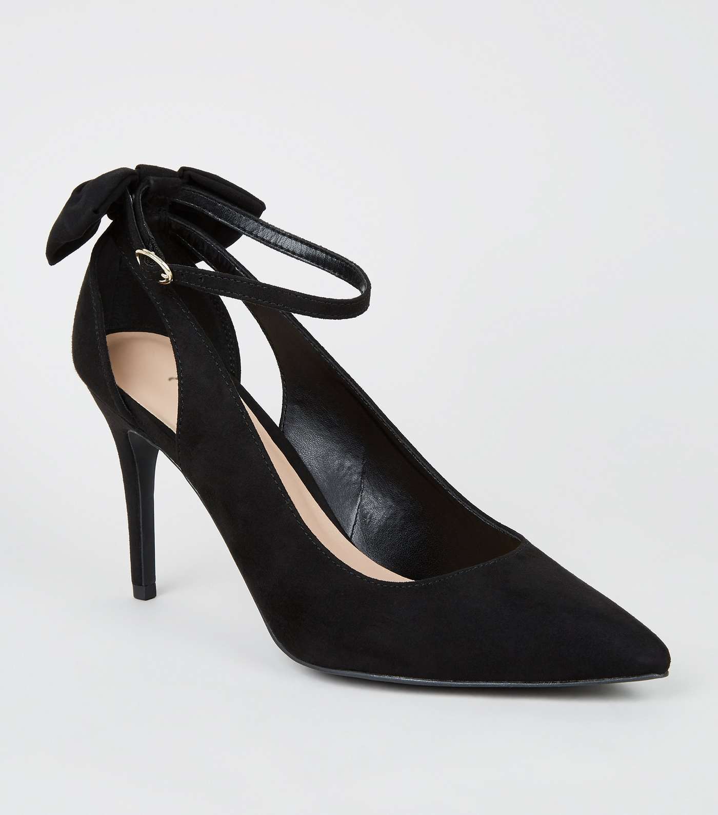 Black Suedette Bow Back Pointed Court Shoes