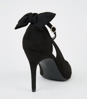 Black Suedette Bow Back Pointed Court 