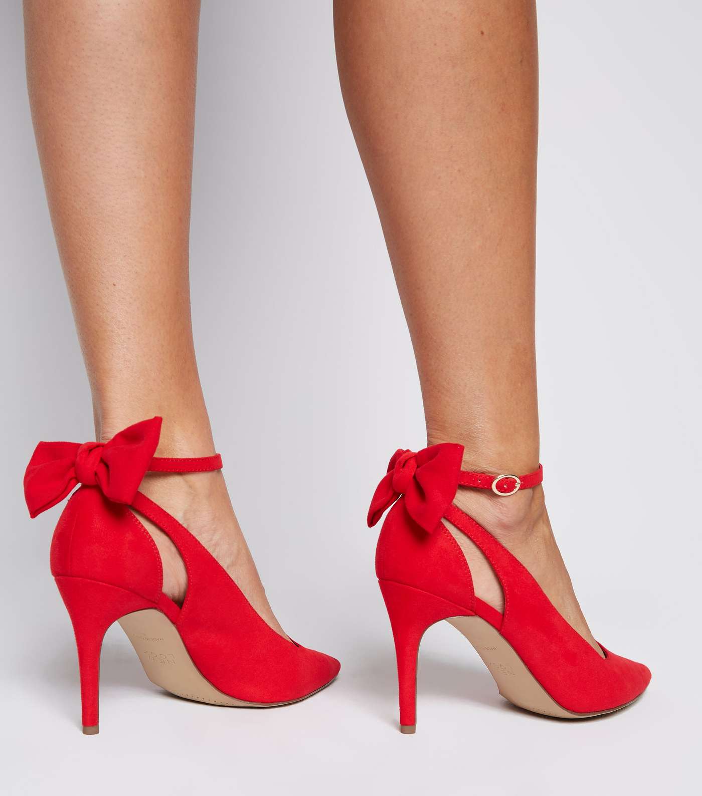 Red Suedette Bow Back Pointed Court Shoes Image 2