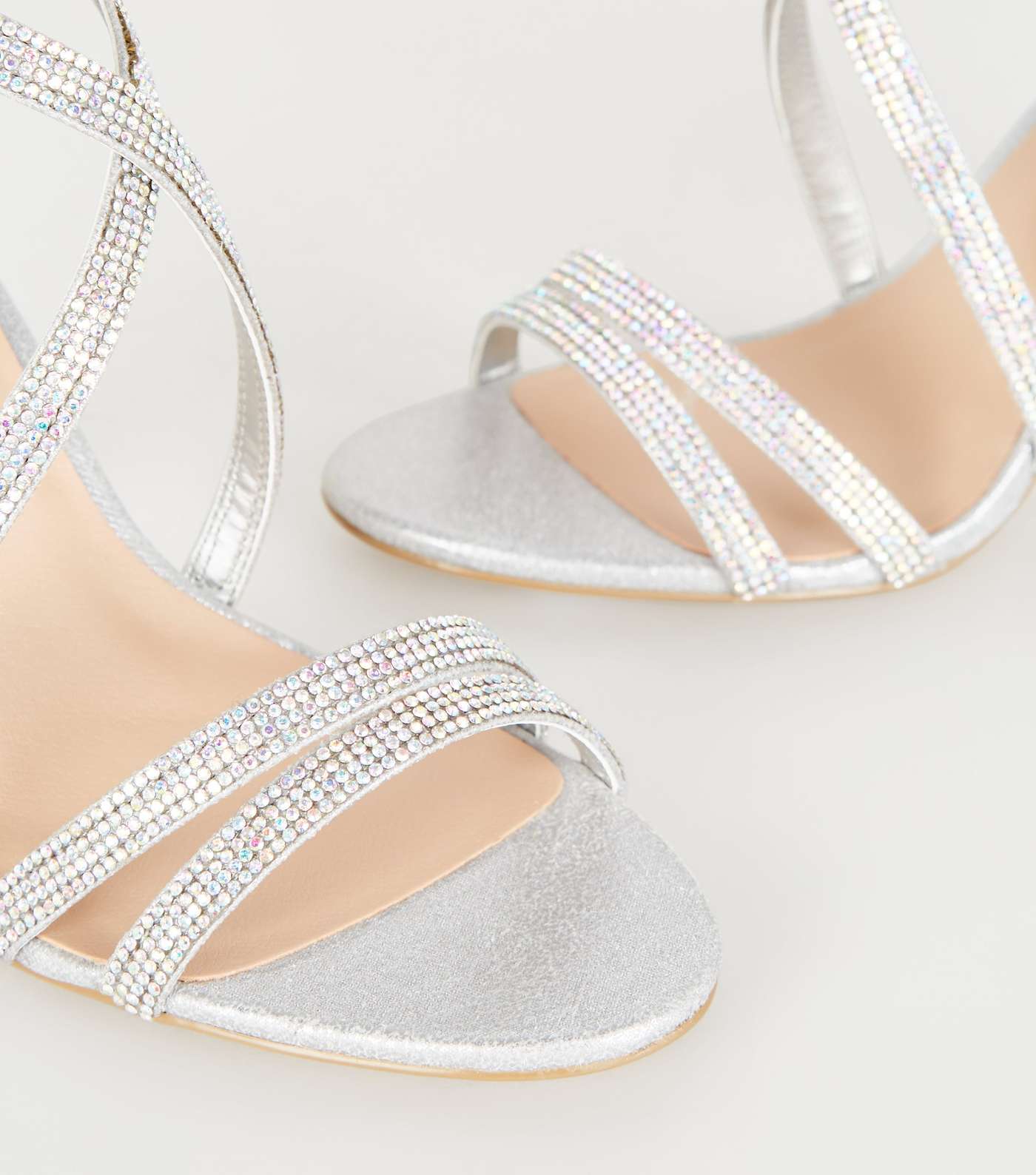 Silver Diamanté Strappy Block Heels Image 4