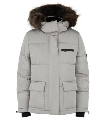 New look ski puffer jacket in pale grey online