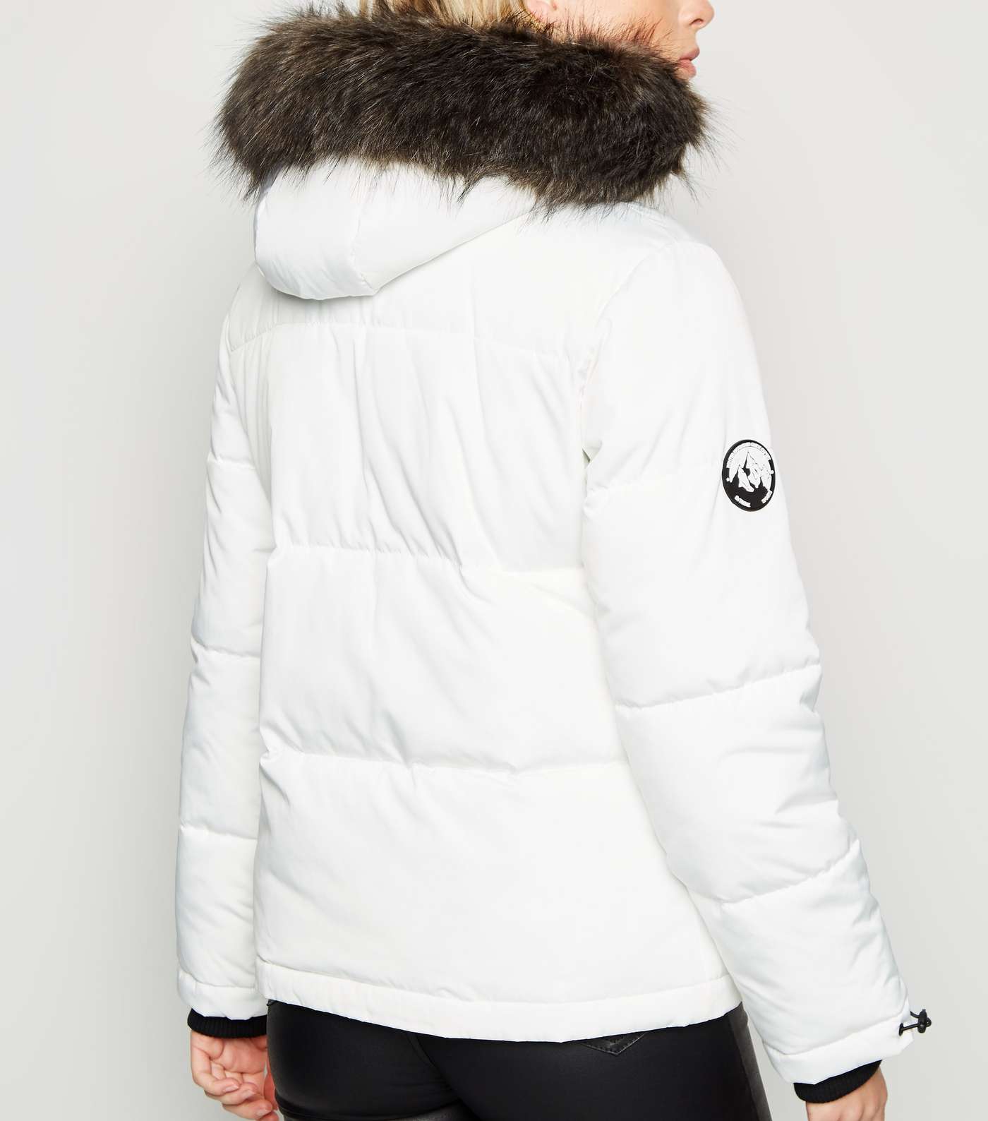 White Faux Fur Trim Short Puffer Jacket Image 5