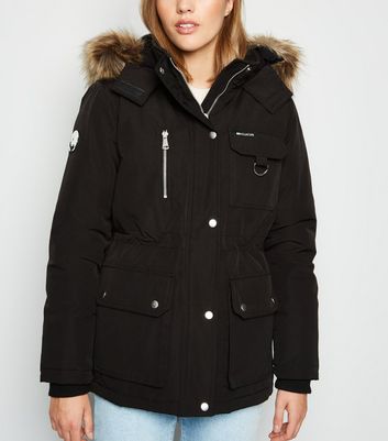 black womens parka with fur hood