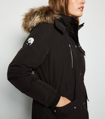 new look black parka coat