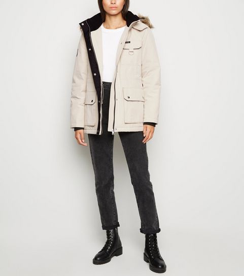 Stone Faux Fur Parka Coat