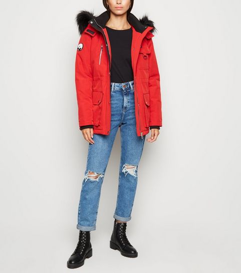 Red Faux Fur Parka Coat