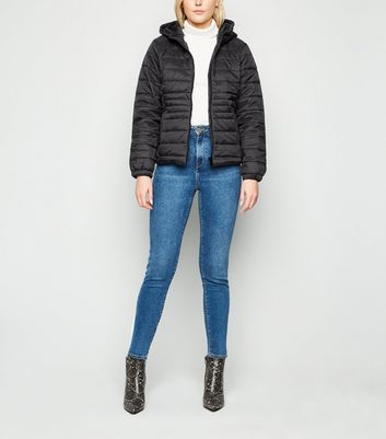 Black Hooded Lightweight Puffer Jacket 